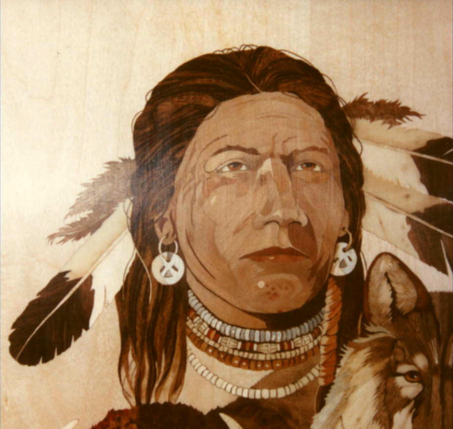 Detail from 'One Spirit' by John Jeggo marquetry picture