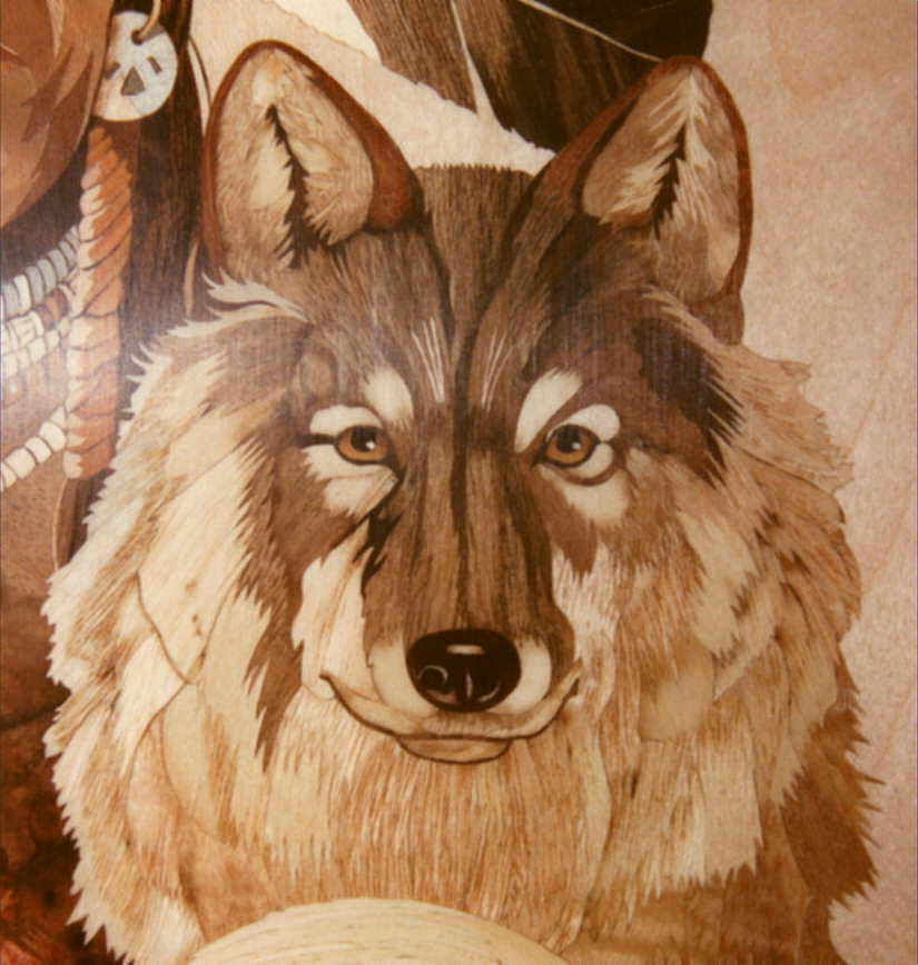 Detail from 'One Spirit' by John Jeggo marquetry picture