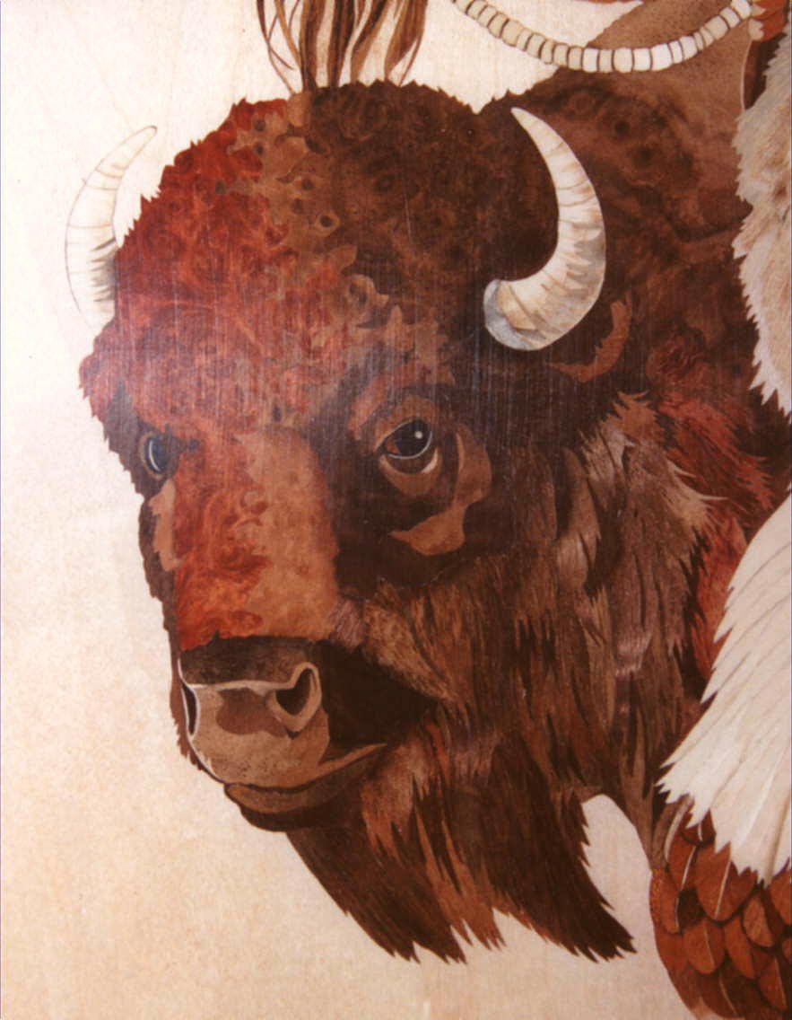 Detail from 'One Spirit' by John Jeggo marquetry picture